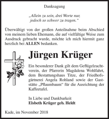 Traueranzeige von Jürgen Krüger  von Magdeburger Volksstimme