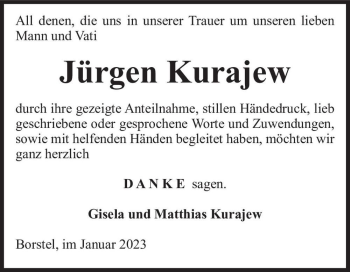 Traueranzeige von Jürgen Kurajew  von Magdeburger Volksstimme
