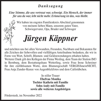 Traueranzeige von Jürgen Käppner  von Magdeburger Volksstimme