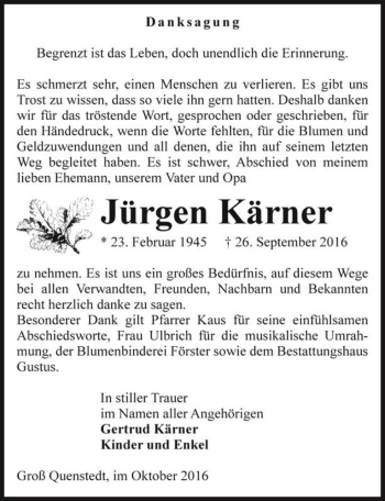 Traueranzeige von Jürgen Kärner  von Magdeburger Volksstimme