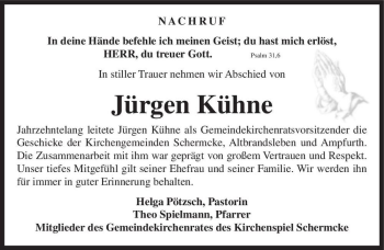 Traueranzeige von Jürgen Kühne  von Magdeburger Volksstimme