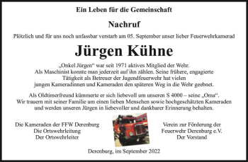 Traueranzeige von Jürgen Kühne  von Magdeburger Volksstimme
