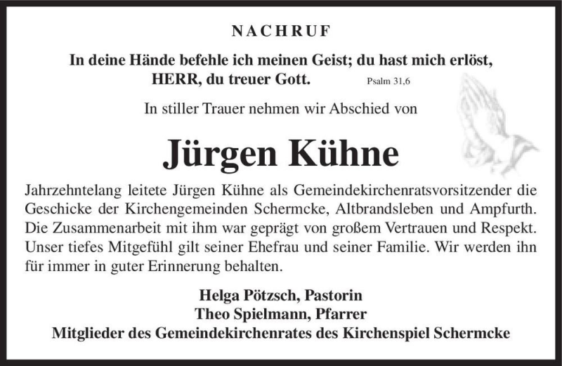  Traueranzeige für Jürgen Kühne  vom 06.11.2021 aus Magdeburger Volksstimme