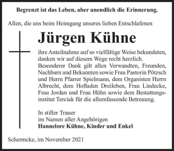 Traueranzeige von Jürgen Kühne  von Magdeburger Volksstimme