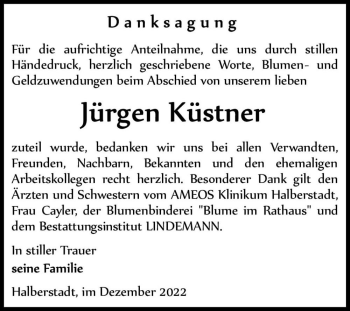 Traueranzeige von Jürgen Küstner  von Magdeburger Volksstimme