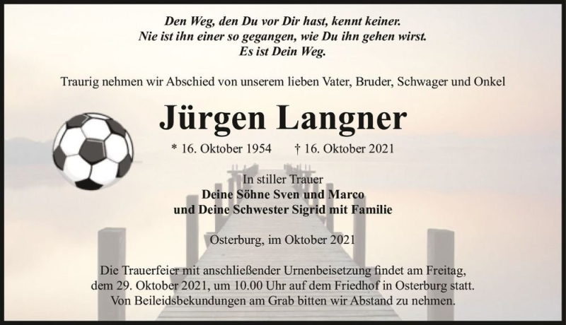  Traueranzeige für Jürgen Langner  vom 20.10.2021 aus Magdeburger Volksstimme