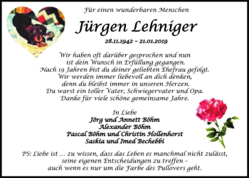 Traueranzeige von Jürgen Lehniger  von Magdeburger Volksstimme