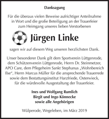 Traueranzeige von Jürgen Linke  von Magdeburger Volksstimme