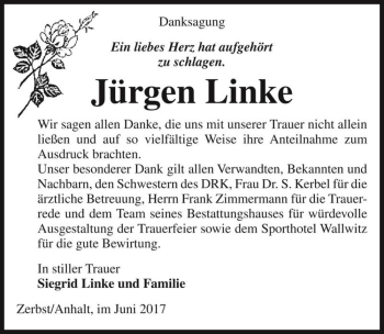 Traueranzeige von Jürgen Linke  von Magdeburger Volksstimme