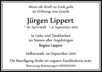 Traueranzeige von Jürgen Lippert  von Magdeburger Volksstimme