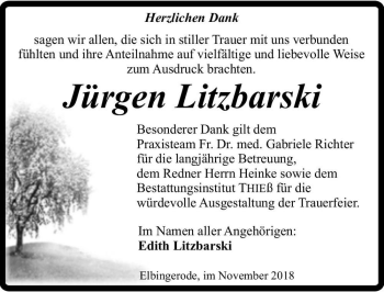 Traueranzeige von Jürgen Litzbarski  von Magdeburger Volksstimme