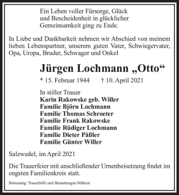 Traueranzeige von Jürgen Lochmann 