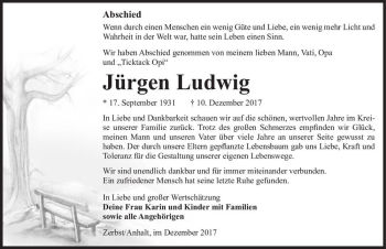 Traueranzeige von Jürgen Ludwig  von Magdeburger Volksstimme