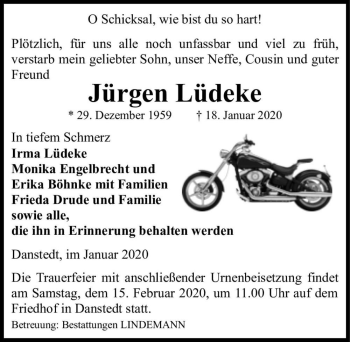Traueranzeige von Jürgen Lüdeke  von Magdeburger Volksstimme