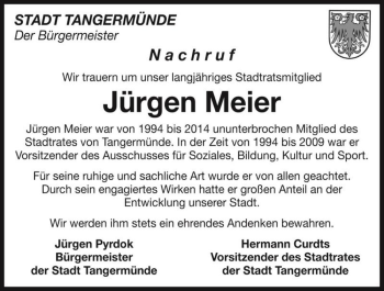 Traueranzeige von Jürgen Meier  von Magdeburger Volksstimme