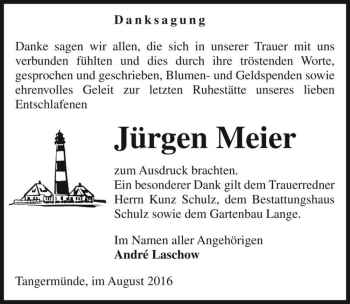 Traueranzeige von Jürgen Meier  von Magdeburger Volksstimme