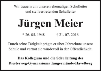 Traueranzeige von Jürgen Meier  von Magdeburger Volksstimme