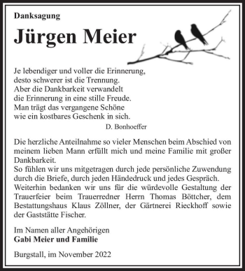 Traueranzeige von Jürgen Meier  von Magdeburger Volksstimme