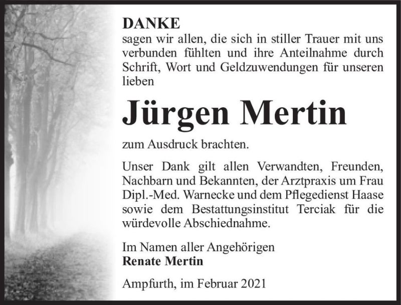  Traueranzeige für Jürgen Mertin  vom 13.02.2021 aus Magdeburger Volksstimme