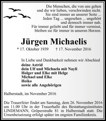 Traueranzeige von Jürgen Michaelis  von Magdeburger Volksstimme