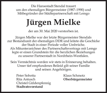 Traueranzeige von Jürgen Mielke  von Magdeburger Volksstimme