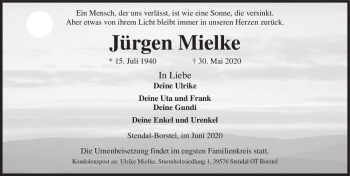 Traueranzeige von Jürgen Mielke  von Magdeburger Volksstimme