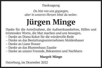 Traueranzeige von Jürgen Minge  von Magdeburger Volksstimme