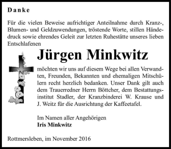 Traueranzeige von Jürgen Minkwitz  von Magdeburger Volksstimme