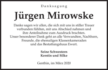 Traueranzeige von Jürgen Mirowske  von Magdeburger Volksstimme
