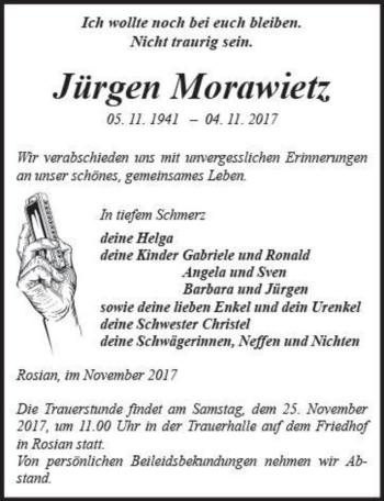 Traueranzeige von Jürgen Morawietz  von Magdeburger Volksstimme