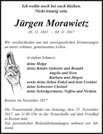 Traueranzeige von Jürgen Morawietz  von Magdeburger Volksstimme