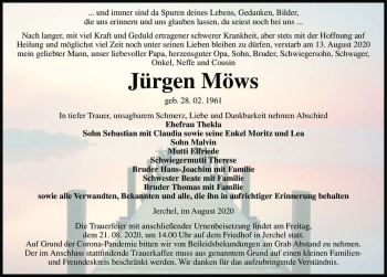 Traueranzeige von Jürgen Möws  von Magdeburger Volksstimme