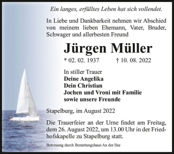 Traueranzeige von Jürgen Müller  von Magdeburger Volksstimme