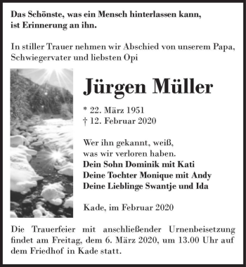 Traueranzeige von Jürgen Müller  von Magdeburger Volksstimme