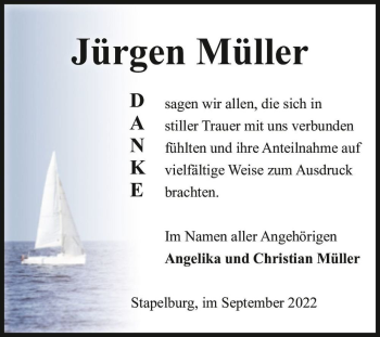 Traueranzeige von Jürgen Müller  von Magdeburger Volksstimme