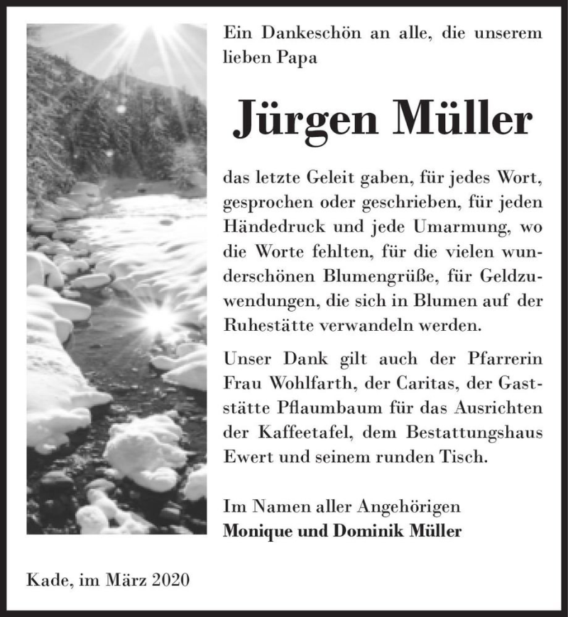  Traueranzeige für Jürgen Müller  vom 14.03.2020 aus Magdeburger Volksstimme