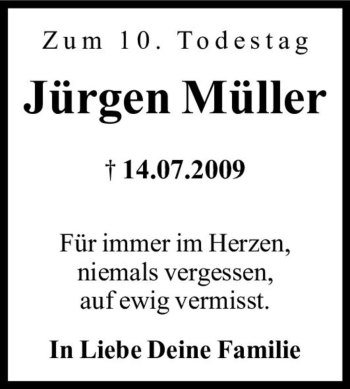 Traueranzeige von Jürgen Müller  von Magdeburger Volksstimme