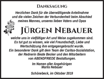 Traueranzeige von Jürgen Nebauer  von Magdeburger Volksstimme