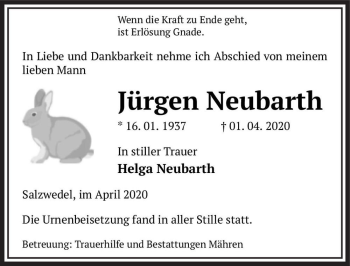 Traueranzeige von Jürgen Neubarth  von Magdeburger Volksstimme