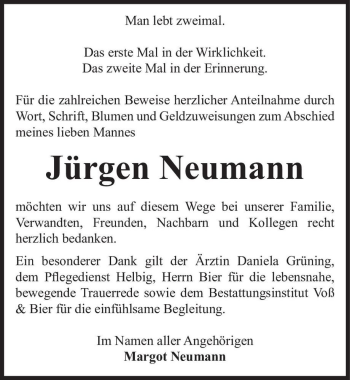 Traueranzeige von Jürgen Neumann  von Magdeburger Volksstimme