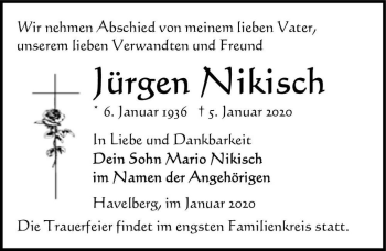 Traueranzeige von Jürgen Nikisch  von Magdeburger Volksstimme