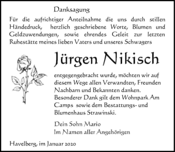 Traueranzeige von Jürgen Nikisch  von Magdeburger Volksstimme