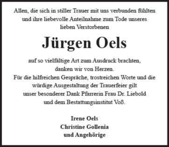 Traueranzeige von Jürgen Oels  von Magdeburger Volksstimme
