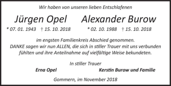 Traueranzeige von Jürgen Opel  von Magdeburger Volksstimme
