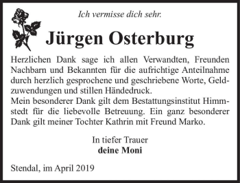 Traueranzeige von Jürgen Osterburg  von Magdeburger Volksstimme
