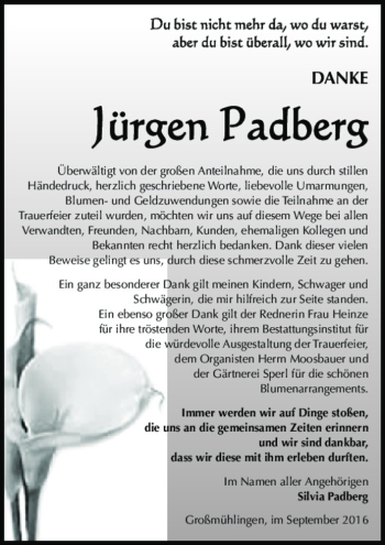 Traueranzeige von Jürgen Padberg  von Magdeburger Volksstimme