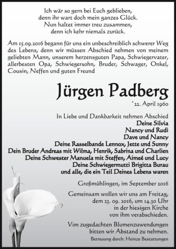 Traueranzeige von Jürgen Padberg  von Magdeburger Volksstimme