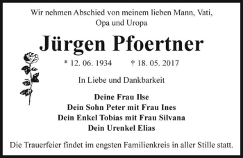 Traueranzeige von Jürgen Pfoertner  von Magdeburger Volksstimme
