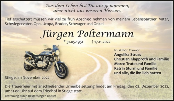 Traueranzeige von Jürgen Poltermann  von Magdeburger Volksstimme