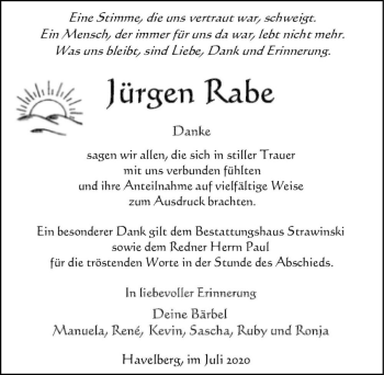 Traueranzeige von Jürgen Rabe  von Magdeburger Volksstimme